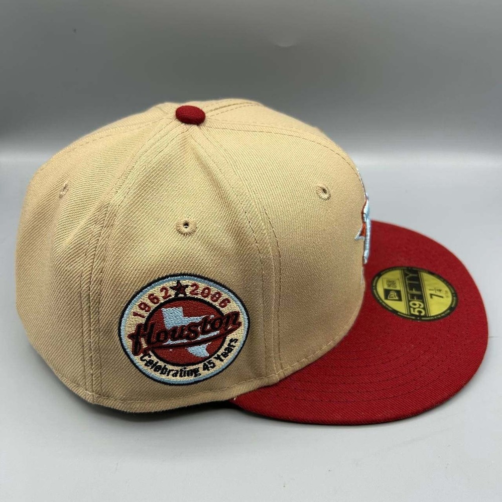 Houston Astros Hat Men 7 1/4 Beige Red 59Fifty New Era MLB Fitted Cap